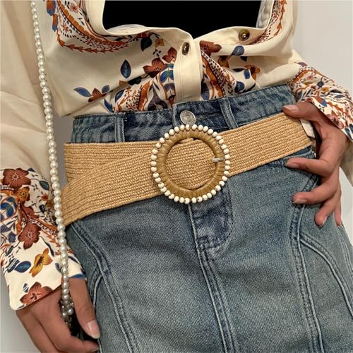Straw Woven Belt Women Straw Belt Wide Elastic Waist Braided Waistbelt3