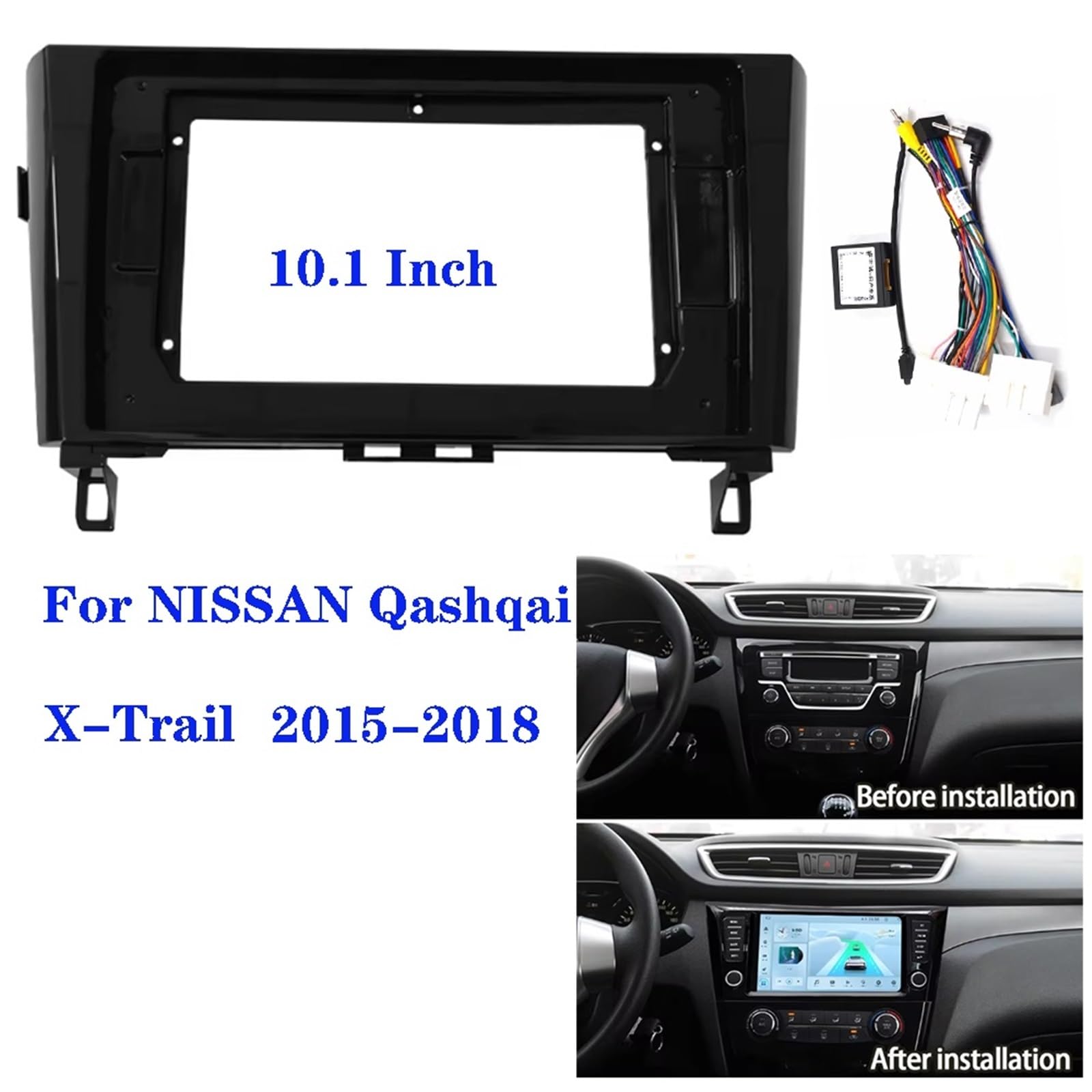 Zestaw Ramek Instalacyjnych Radia Samochodowego Pasuje do NISSAN Qashqai X-Trail 2015-2018 Panel deski rozdzielczej 10,1 cala 2din zestaw ramek radia samochodowego Ramka do radia(Frame canbus cable)