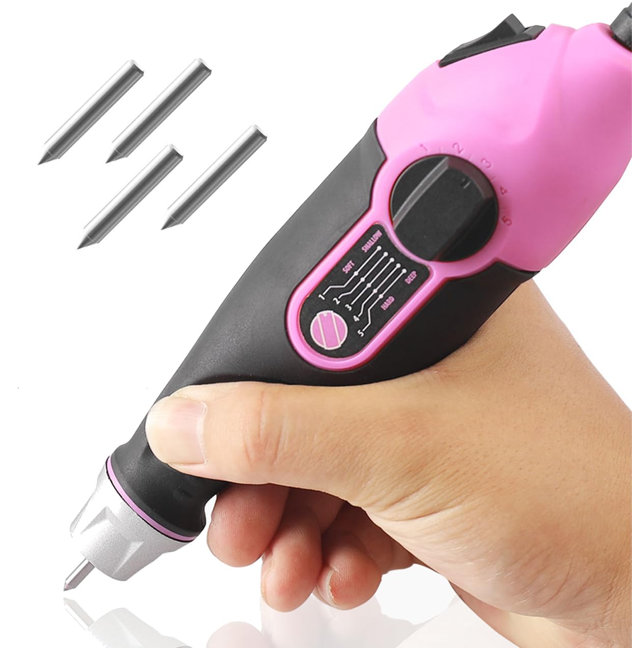 UTOOL Craft Rotary Tool Kit with Variable Speed - 42 Accessories Wood Carving Engraver Pen, Perfect for Glass Detail Etching, Leather Burnishing, Nail Grinding, Polishing and DIY Creations, Pink