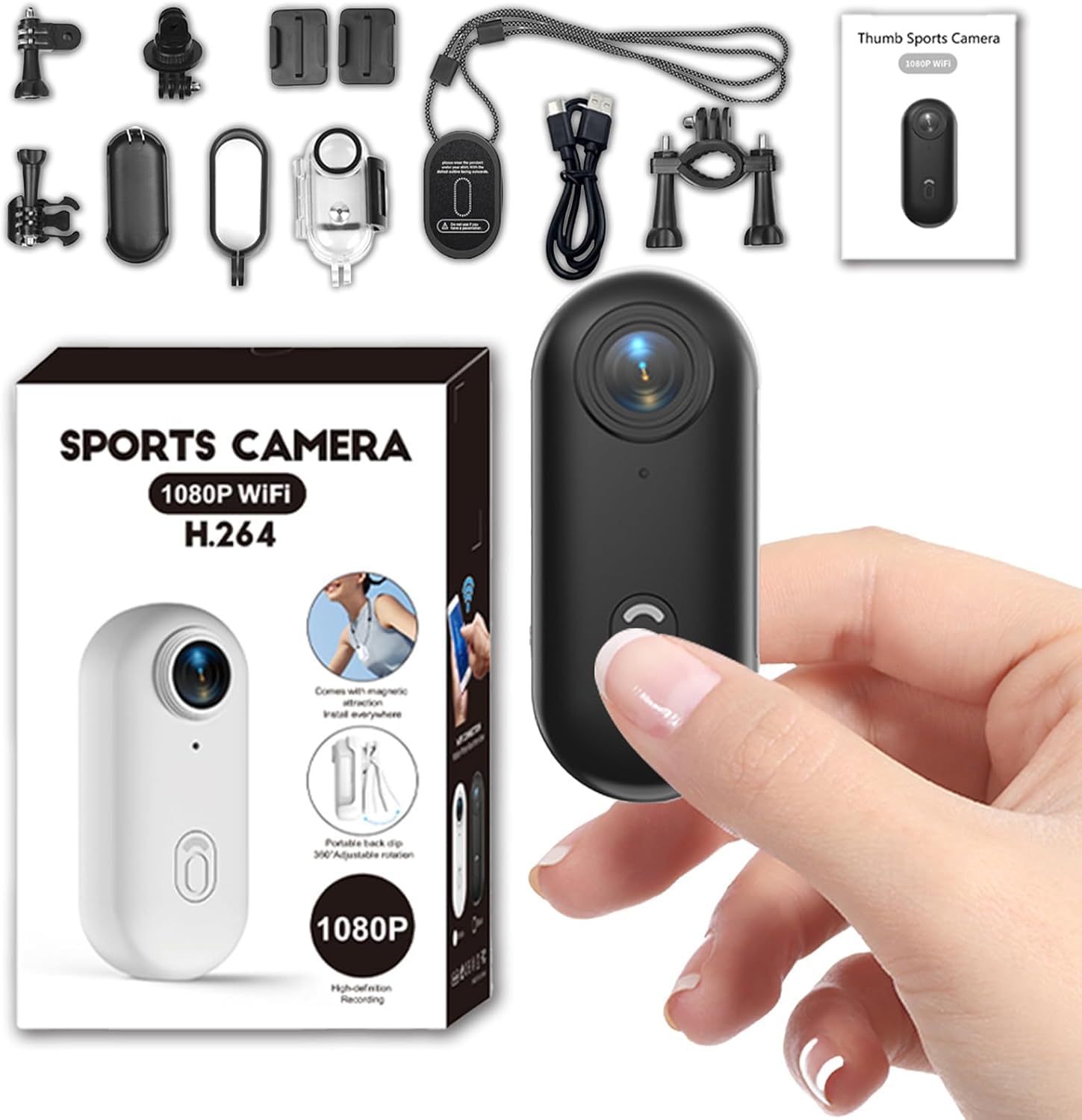 TKMARS Mini Caméra Sport Moto 1080P, Caméra Action WiFi avec Fixation Magnétique et Clip 360°, Étanche 30m, Grand Angle 120° POV, Idéale pour Casque, Vélo, Ski, Vlog(Noir)