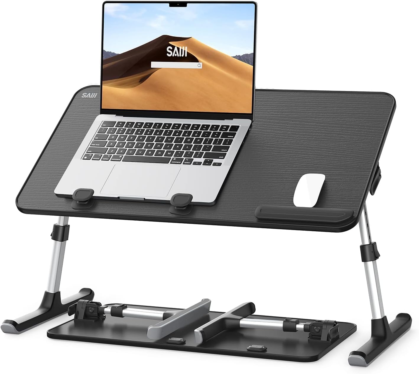 Laptop Desk Table, SAIJI Adjustable Laptop Stand, Breafast Tray, 5 Heights, 4 angles, Stable folding Table for Bed Sofa Desk, Fit up to 17'' Laptop (60*33cm Black)