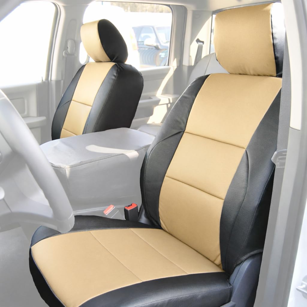 Iggee 2009~2018 Dodge RAM 1500 2500 3500 (NO LAREMIE) Artificial Leather Custom Made Original fit 2 Front seat Covers (Black/Yellow)