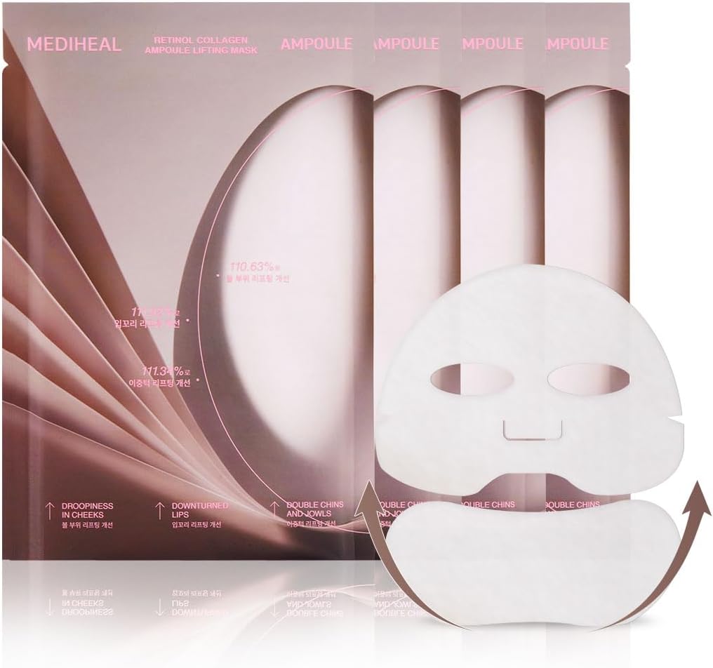 Retinol Collagen Ampoule Lifting Mask (10 Counts) forV Line Mask, Anti-Aging - Helps Reduce Fine Lines & Wrinkles, and Smoothens Skin