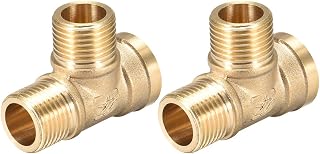 sourcing map Brass Tee Pipe Fitting G1/2 Male XG1/2 Male x G1/2 Female T Shaped Connector Pipe Coupler 2pcs