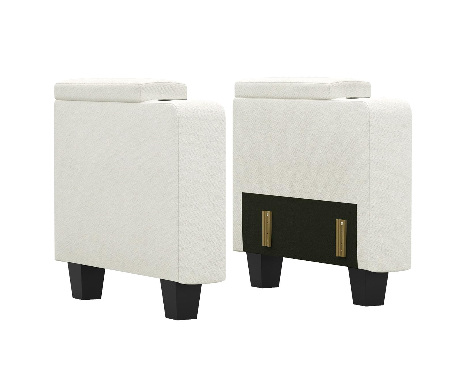 Belffin Fabric Modular Sectional Couch Armrests (Set of 2) with Cup Holder, Modular Sofa Side Part for Sectional Sofa Couch. White