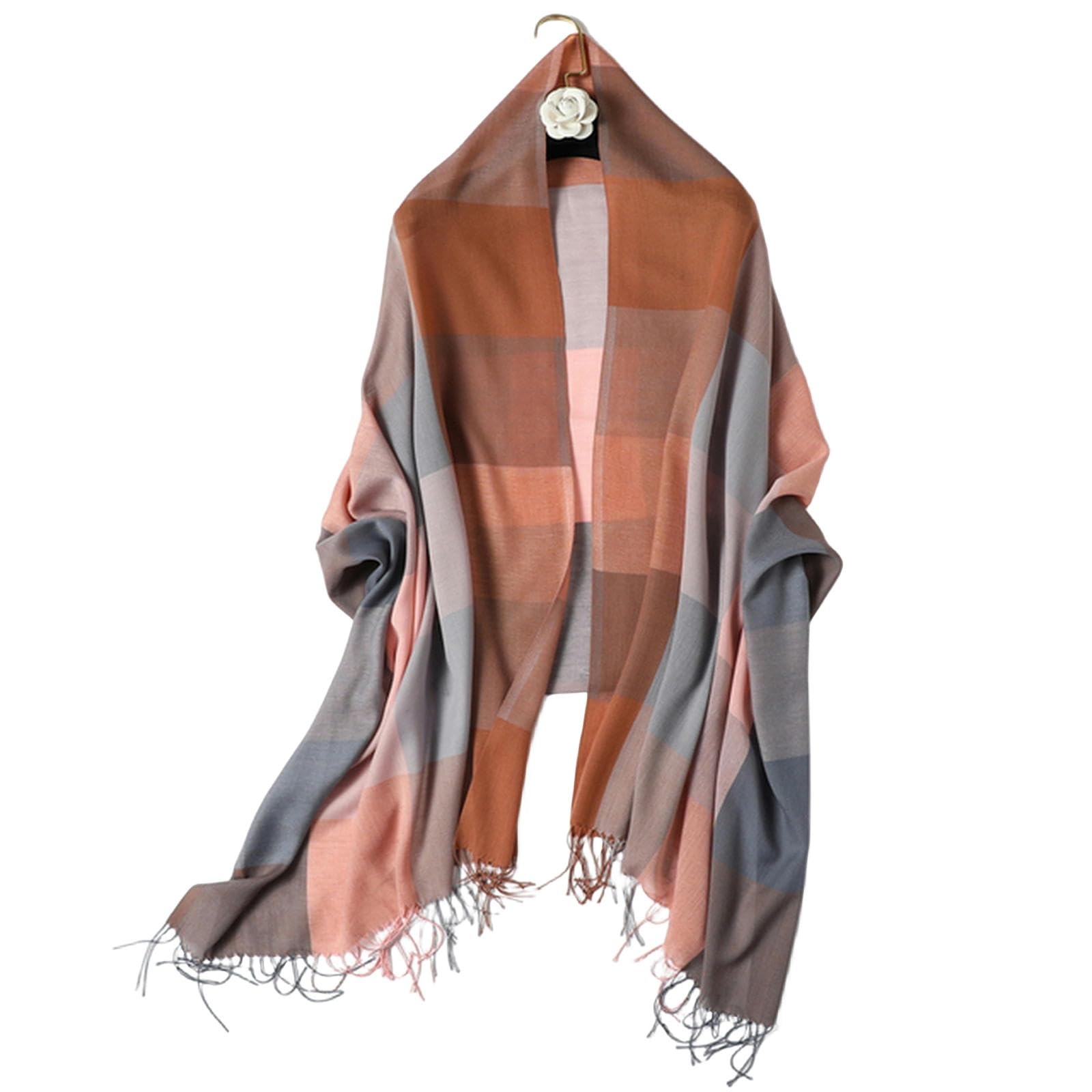 Damenschal Eleganter karierter Damenschal – Warmer Schal aus Kaschmirimitat mit Quasten-Detail (WT1A4 200 x 70 cm)