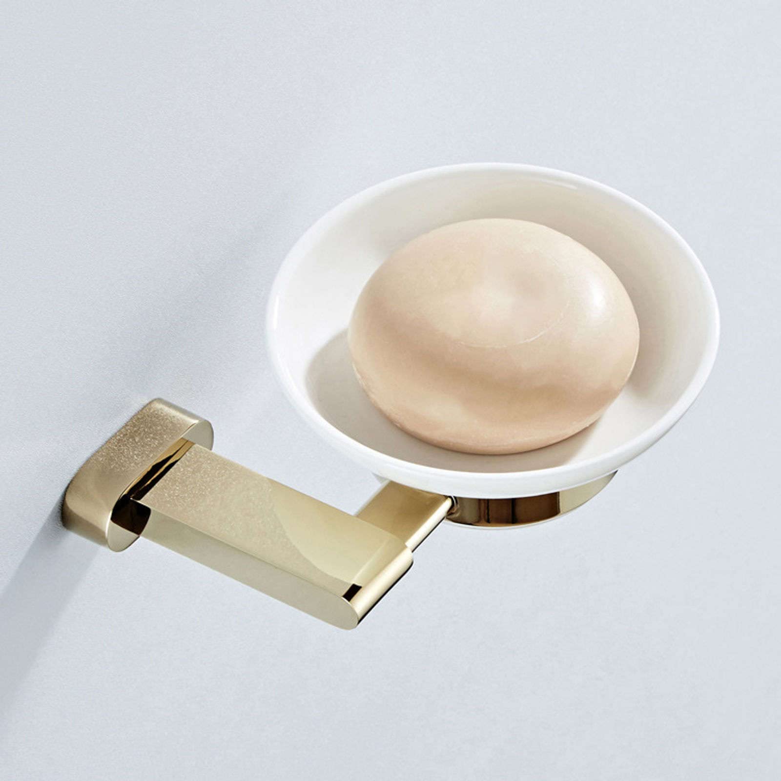 Jabonera de Pared, jabonera, jabonera de latón for Pared de Ducha, jabonera Moderna montada en la Pared con Plato de cerámica, jabonera Concisa for baño, Cocina, Dorado