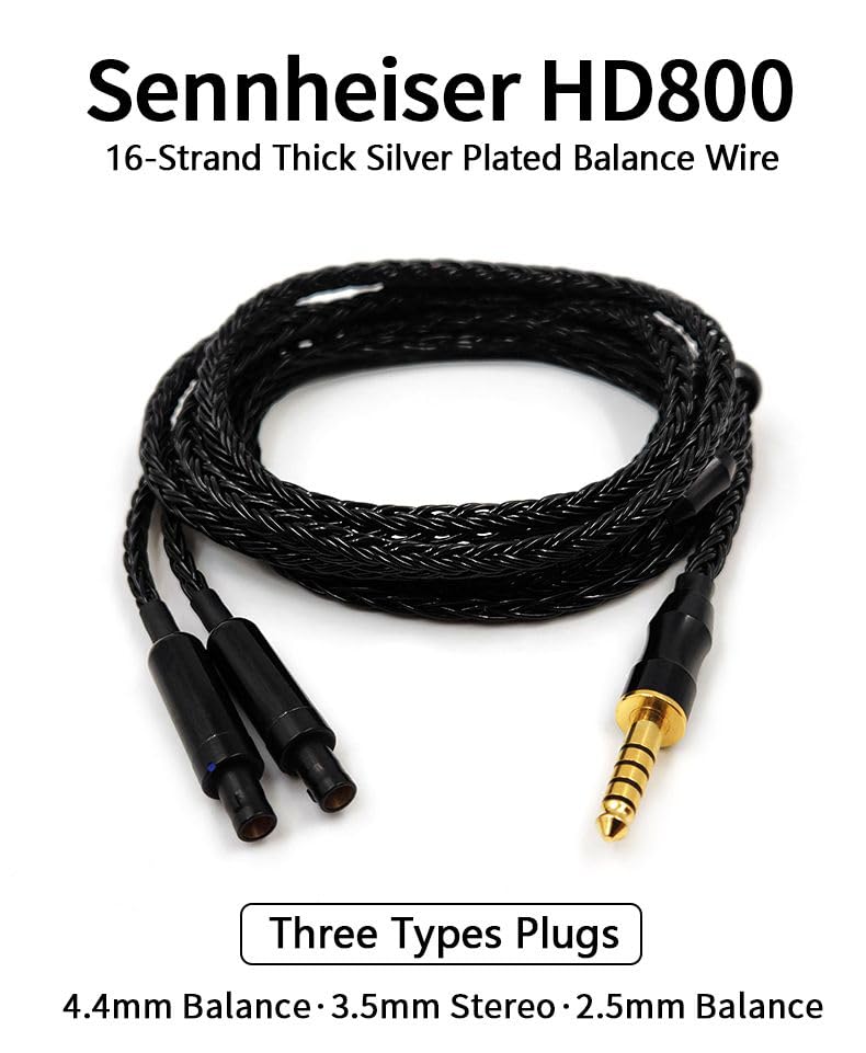Earmax 16-Strand 4.4mm 3.5mm 2.5mm 6N OCC Silver Plated Balanced Cable 4.9ft Compatible with Senns HD800 HD800S HD820 Dharma D1000 Earphones