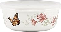 Vista 1 de Plato con divisiones Lenox, con dibujo de mariposas en la pradera, 9 pulgadas, Recipiente para servir y guardar, redondo, Blanco