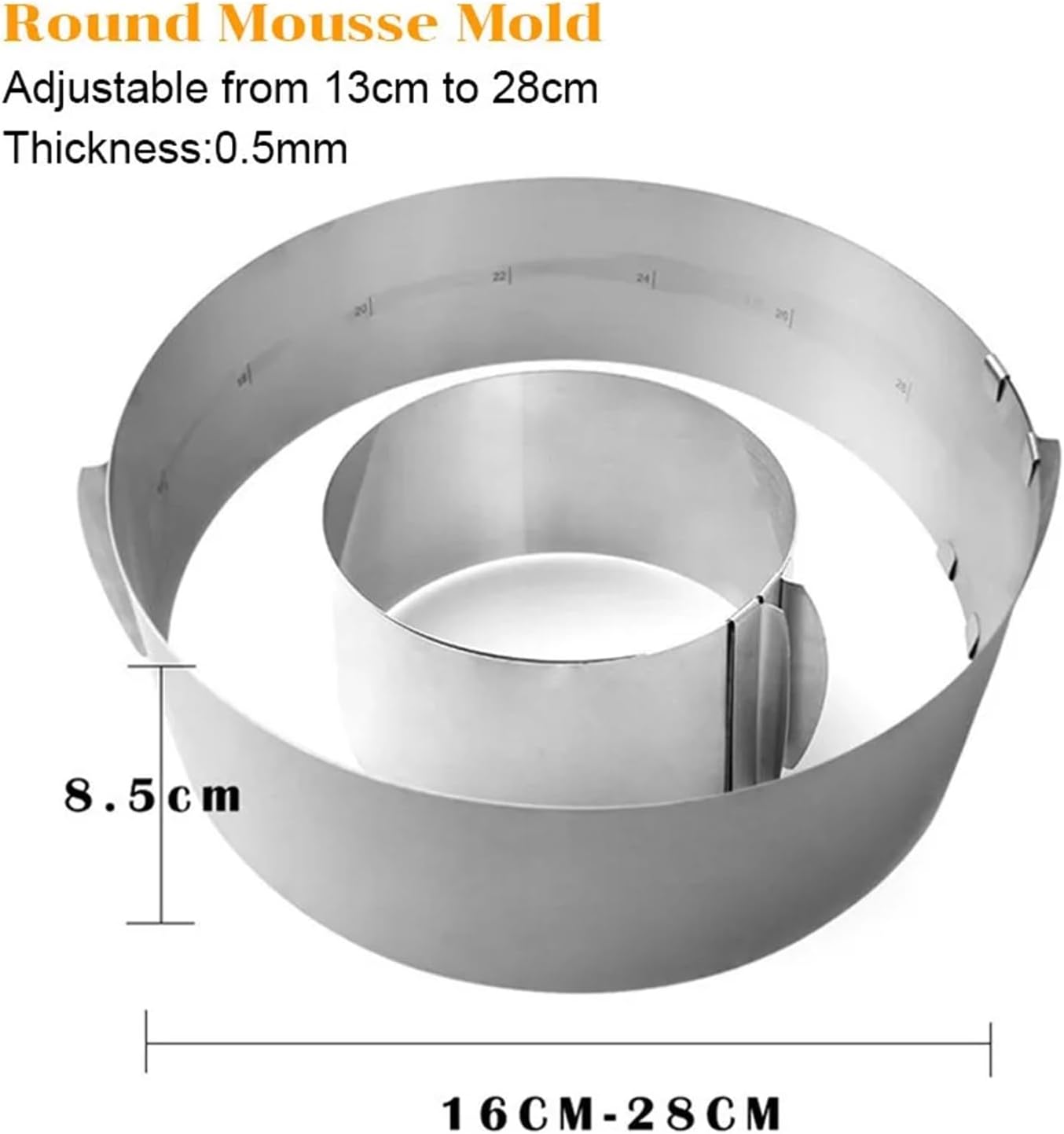 Adjustable Mousse Ring Round & Square Cake Mold Stainless Steel Baking Mould Pastry Dessert Accessories Cake Decorating Tool for Baking(Square)