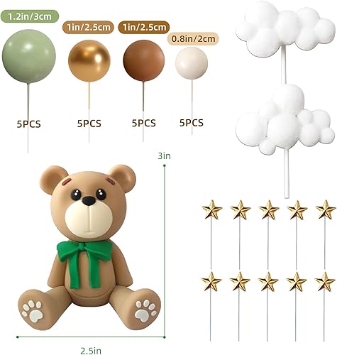 Miniatura 2 de Decoración para tartas de oso, bolas de oso, decoración de pasteles con estrellas, nubes, decoración para tartas para niños y niñas, baby shower,