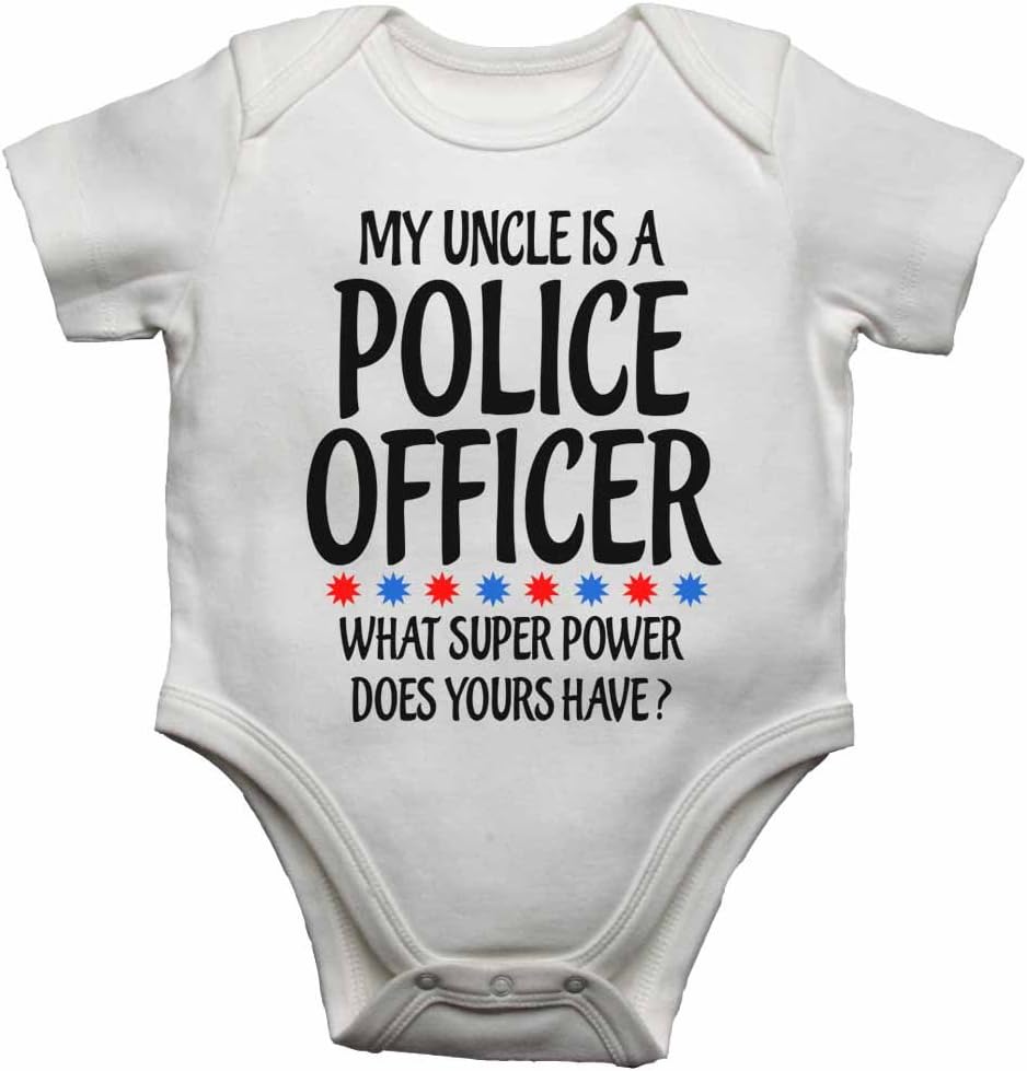 Little Ratbag Unisex Baby Bodysuit Vest - 100% Cotton Funny Baby Clothes - Short Sleeves Boy & Girl Baby Grows Clothing Suit - "My Auntie is A Police Officer What Super Power Does Yours Have?"