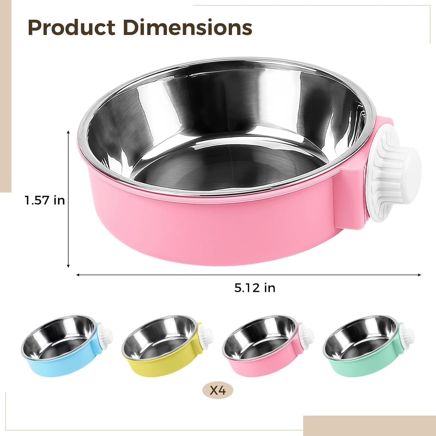 4 Stück Hundekäfig-Wassernapf, hängender, anbringbarer Futterspender aus Edelstahl, Abnehmbarer, auslaufsicherer Napf for Hundehütten, Mehrfarbig, leicht zu reinigendes Design