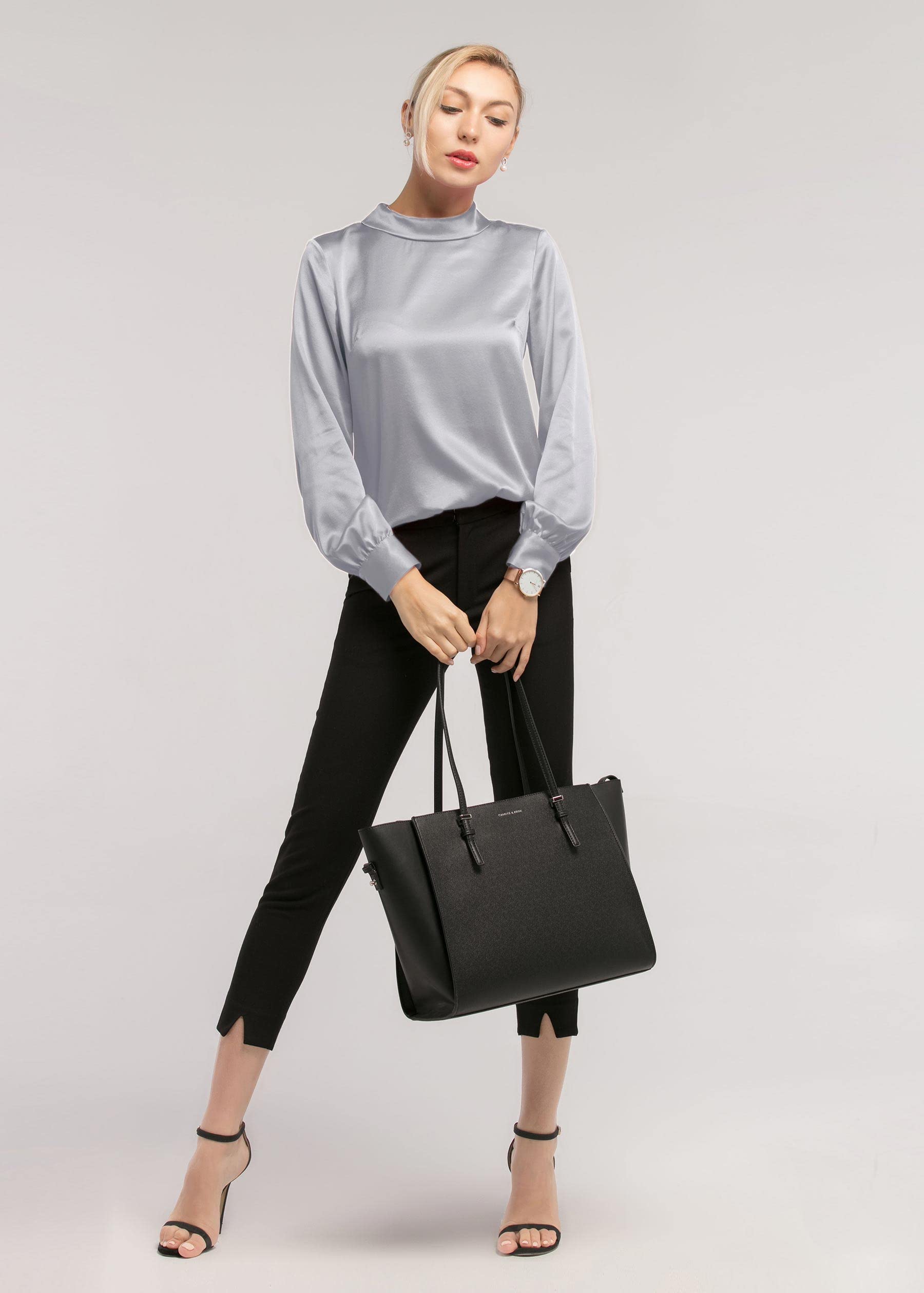 LilySilk Frauen Seidenbluse Damenhemd Stehkragen Langarmshirt Schlichte Damenbluse für Arbeit oder Freizeit