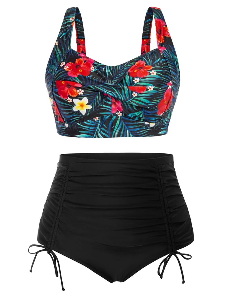 Hanna Nikole Bikini de cintura alta para mujer, tallas grandes, traje de baño push up, traje de baño de dos piezas