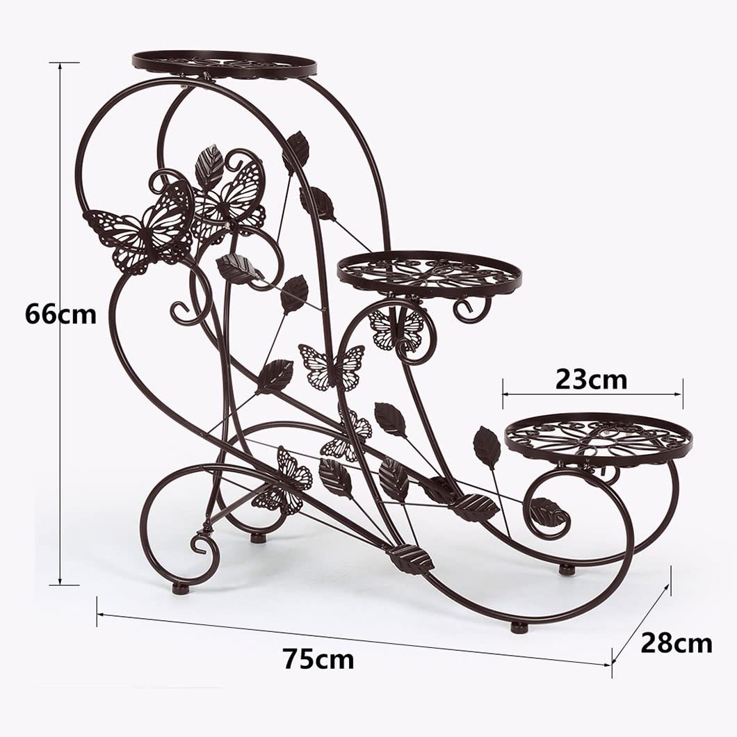 HLC Pflanzenständer aus Metall, 3 Ebenen, hohe Blumentopf-Ausstellungsständer, Ecke, Innen- und Außenbereich, Dekoration, Pflanzenregale für Zuhause, Terrasse, Büro, Garten (Bronze)