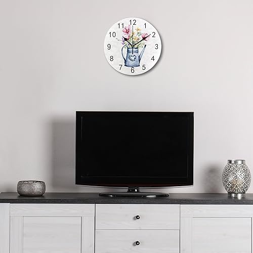 Miniatura 4 de Reloj de pared para decoración de sala de estar, flores silvestres, hojas de margarita, PVC, 9.8 pulgadas, para colgar, redondo, silencioso, sin