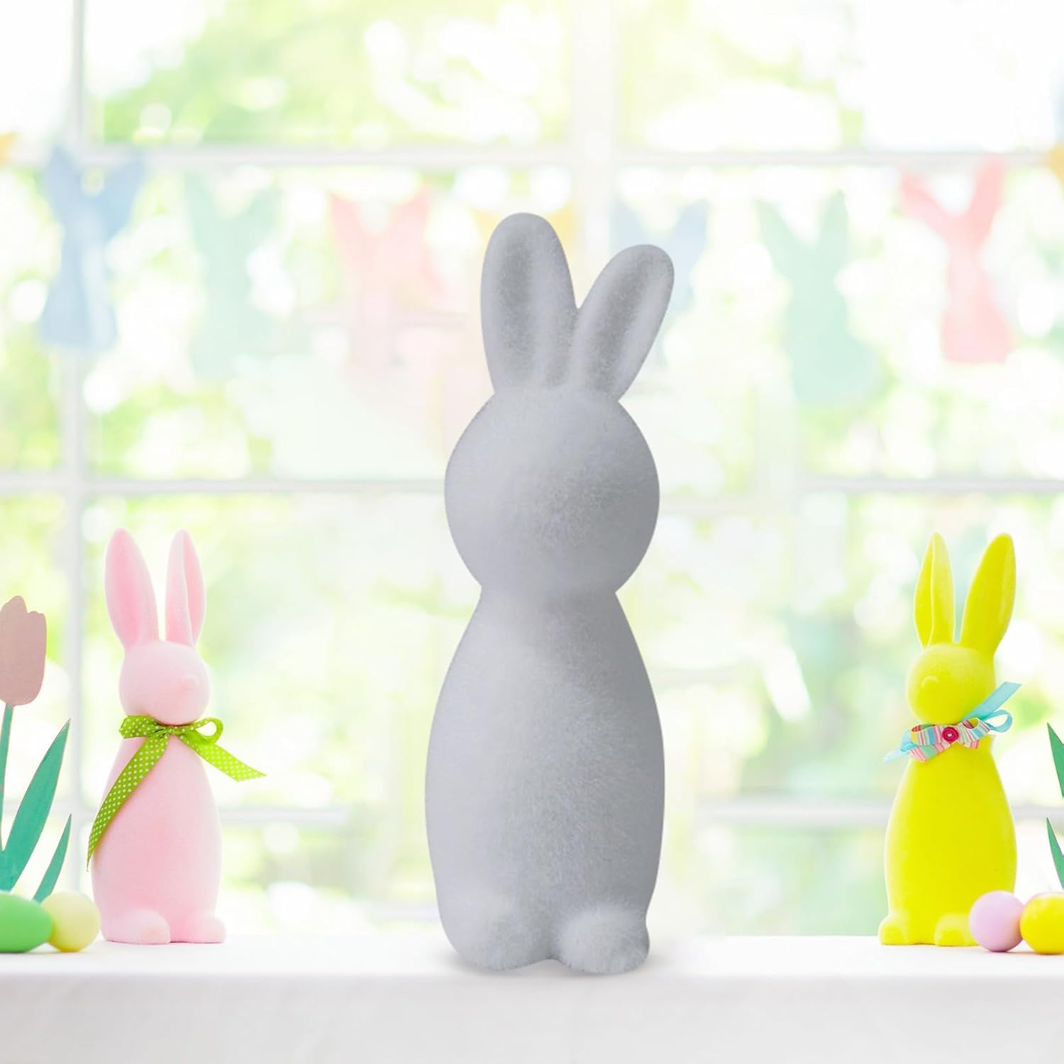 Amazon.com: Flocked Easter Bunny Decor,Artificial Flocked Bunny ...