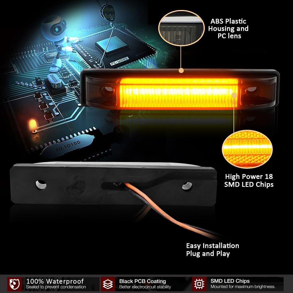 D-Lumina Fender Flare Side Marker Light Assembly Smoked Lens Amber for Je-ep Wrangler TJ JK JL Bushwacker Flat Style Fender Flares, Front Fender Turn Signal Lamp Powered by 18-SMD LED, Pack of 2