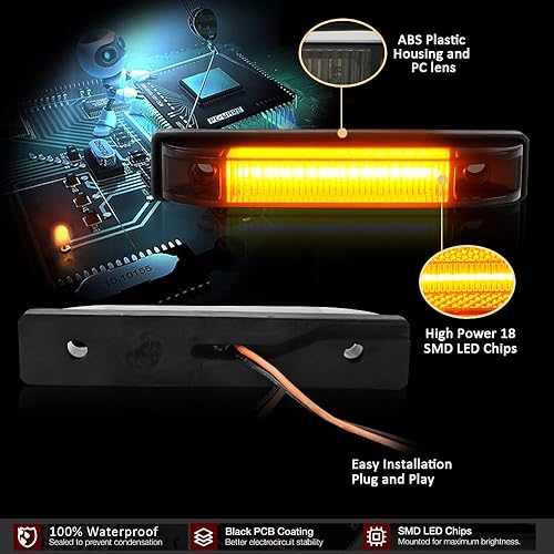 Miniatura 6 de D-Lumina Guardabarros Ensanchados Conjunto de Luz Marcadora Lateral Lente Ahumada Ámbar para Je-ep Wrangler TJ JK JL Guardabarros Ensanchados