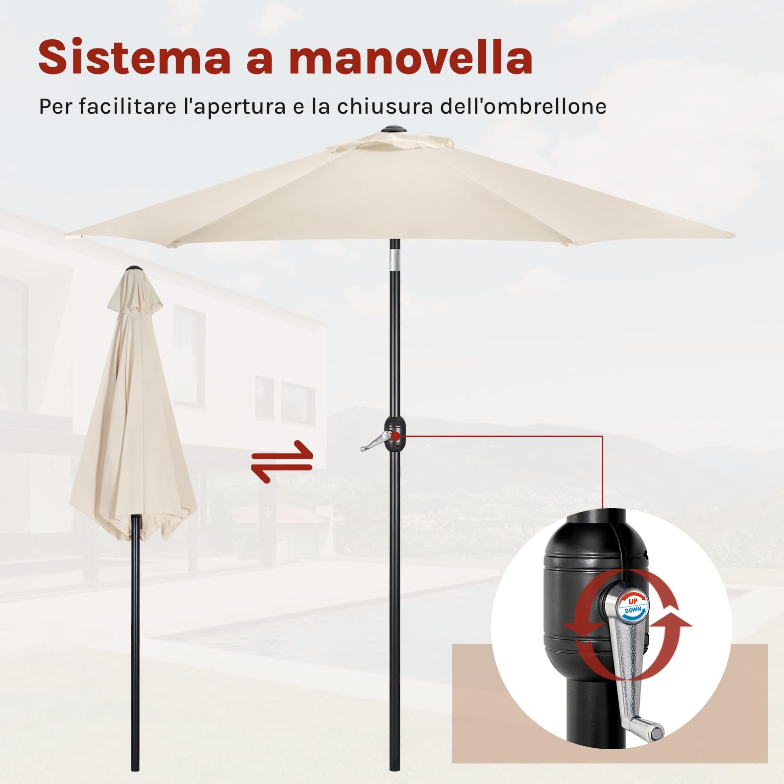WOLTU Ombrellone da Giardino, Ombrellone da Spiaggia Grande con Manovella, Ombrellone da Esterno, Protezione UV per Terrazza, Mare, Piscina