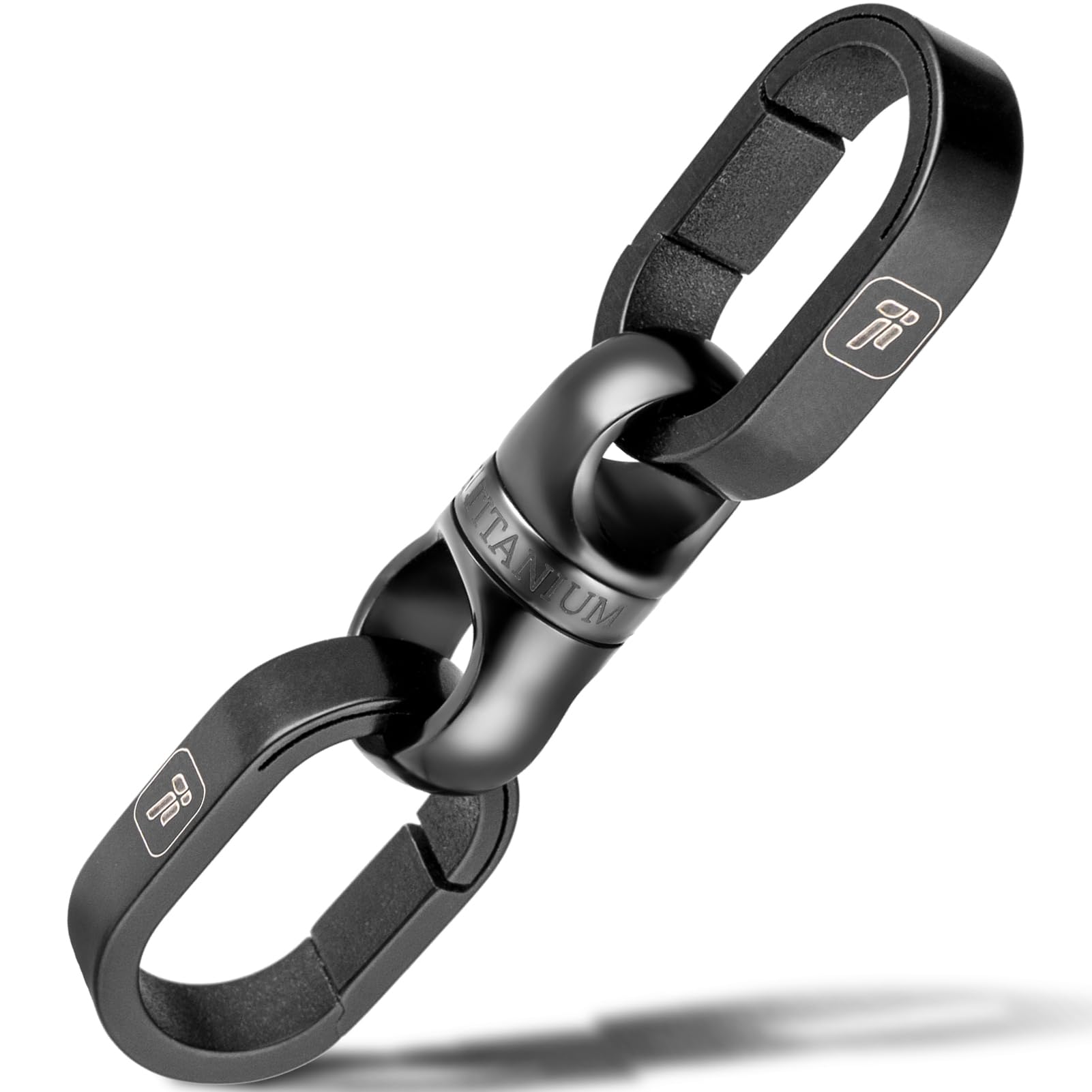 FEGVE Titanium Key Ring, Car Key Chain, For Men, Smart Key, Metal, 360° Rotating Connector, Loss Prevention Black/connector x 1 + continuous ring x 2