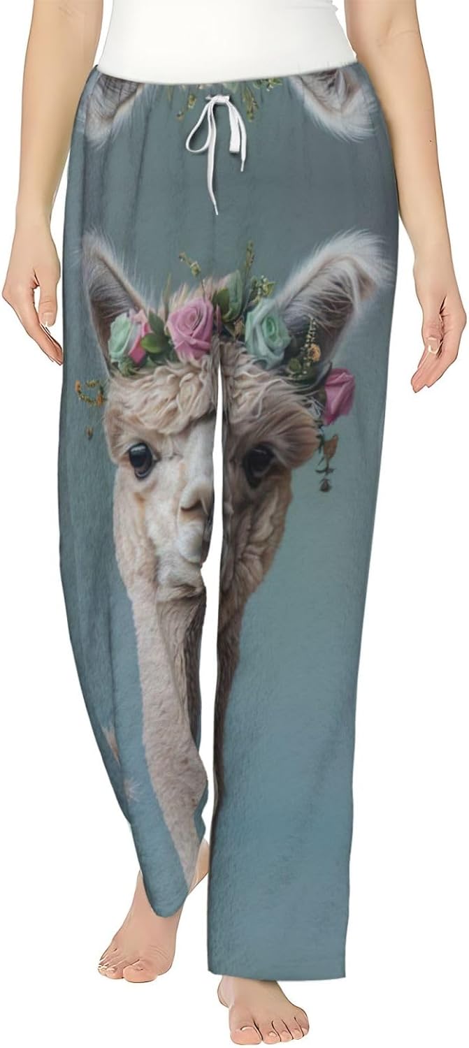 I Love Alpacas Print Cozy Christmas Pajama Pants,Flannel Pajama Bottoms,Cater To Various Body Types