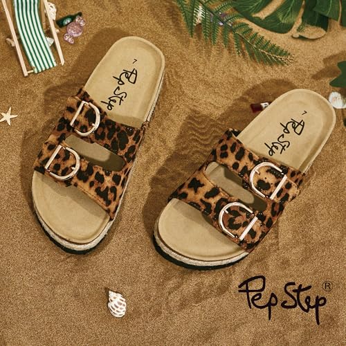 Image of PepStep Slide Sandals for Women with Soft Cork Footbed and Strap, Ladies Fashion Platform Slide Sandals Comfortable Slip On Style
