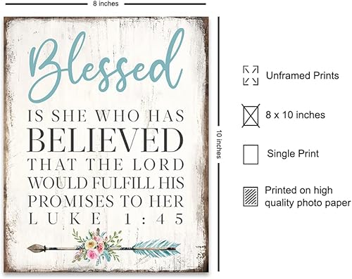 Miniatura 10 de Inspirational Bible Verse Wall Art 11x14 - Motivational Bible Verses Wall Decor for Women - Blessed Is She Religious Art Print - spiritual Gifts for