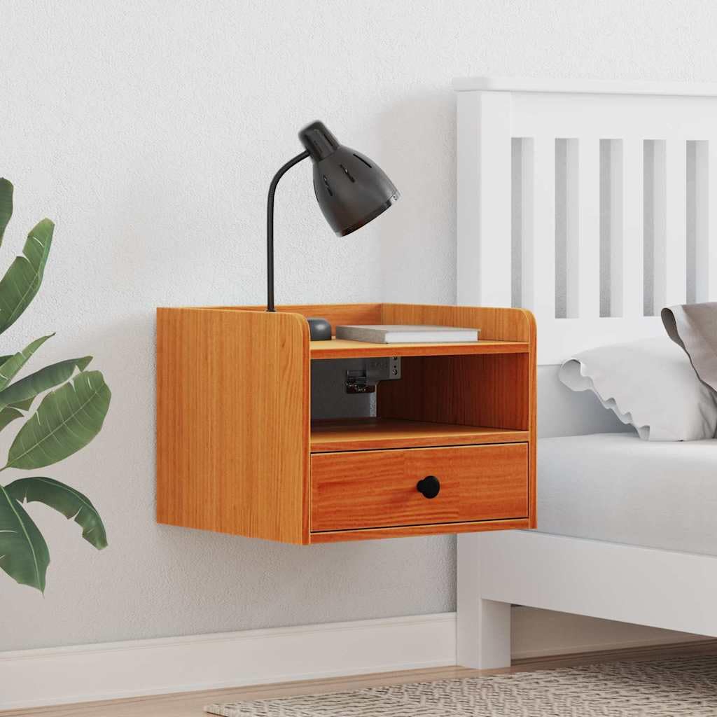 Table de chevet marron ciré en pin massif meuble de nuit étroit rustique chambre avec tiroirs