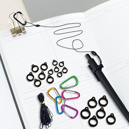 Miniatura 4 de 6 juegos de 24 pulgadas de silicona para bolígrafo, correa para bolígrafo con círculos de silicona y mosquetón de metal, soporte retráctil para