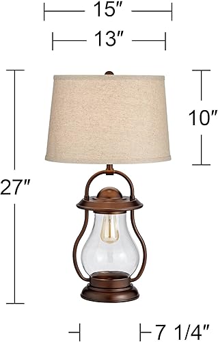 Miniatura 4 de Franklin Iron Works Fredrik - Lámpara de mesa rústica industrial con luz nocturna, estilo Edison antiguo LED de 27 pulgadas de alto, farol de bronce