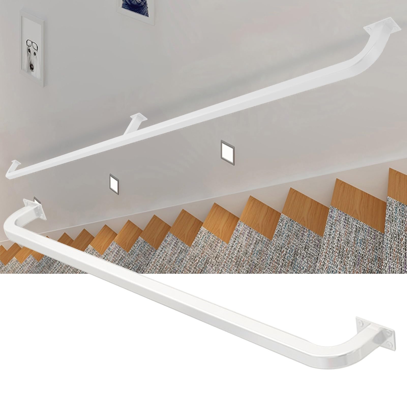 Rampe d'escalier tube carré en métal avec support mural de 150 cm à 2m