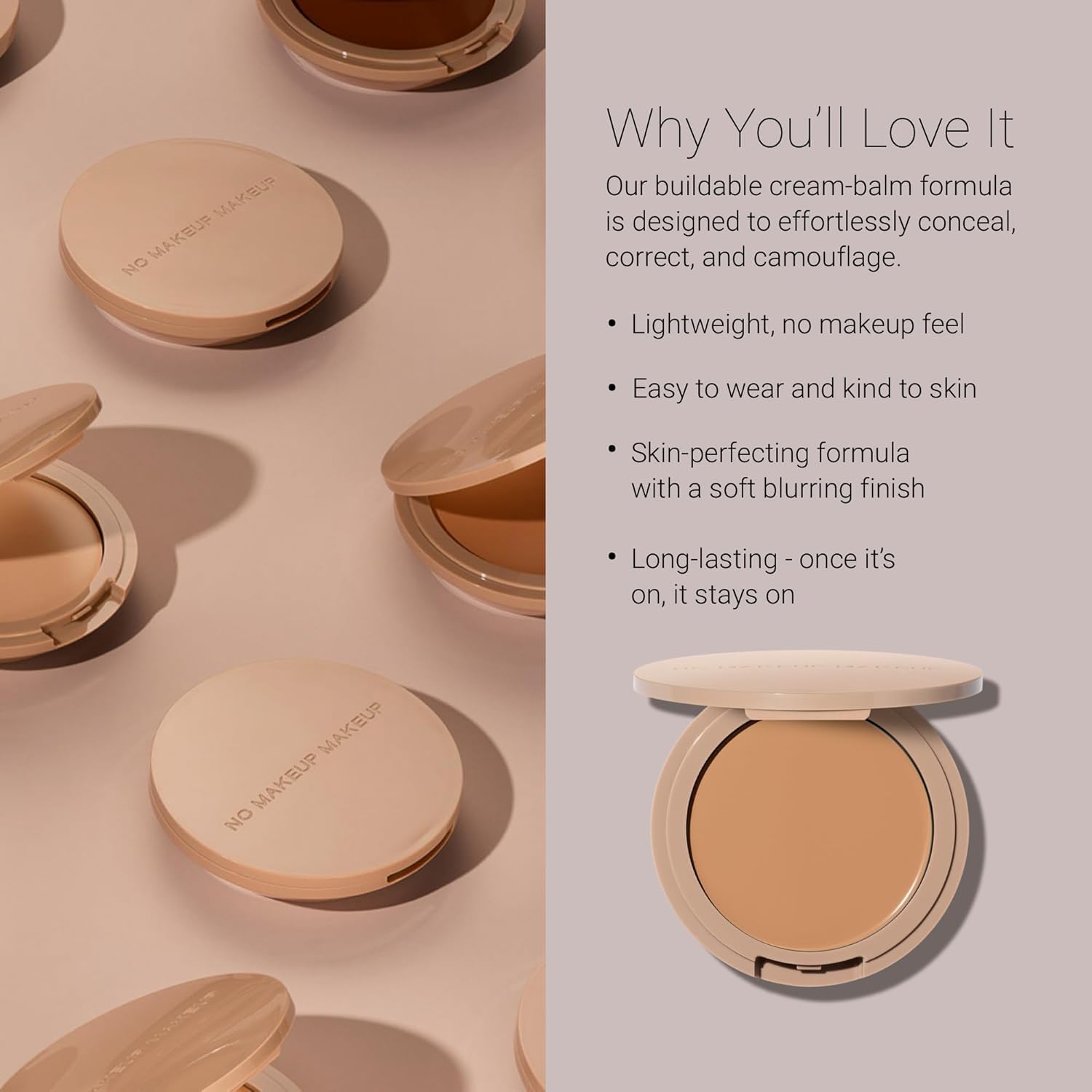 No Makeup Makeup FlexShade Foundation + Brush Duo, Cream-Balm Formula Conceals, Corrects and Camouflages with Skin-Tone Adaptive Technology, Buildable, Long-Lasting, Cruelty-Free, Vegan, Almond - Image 5