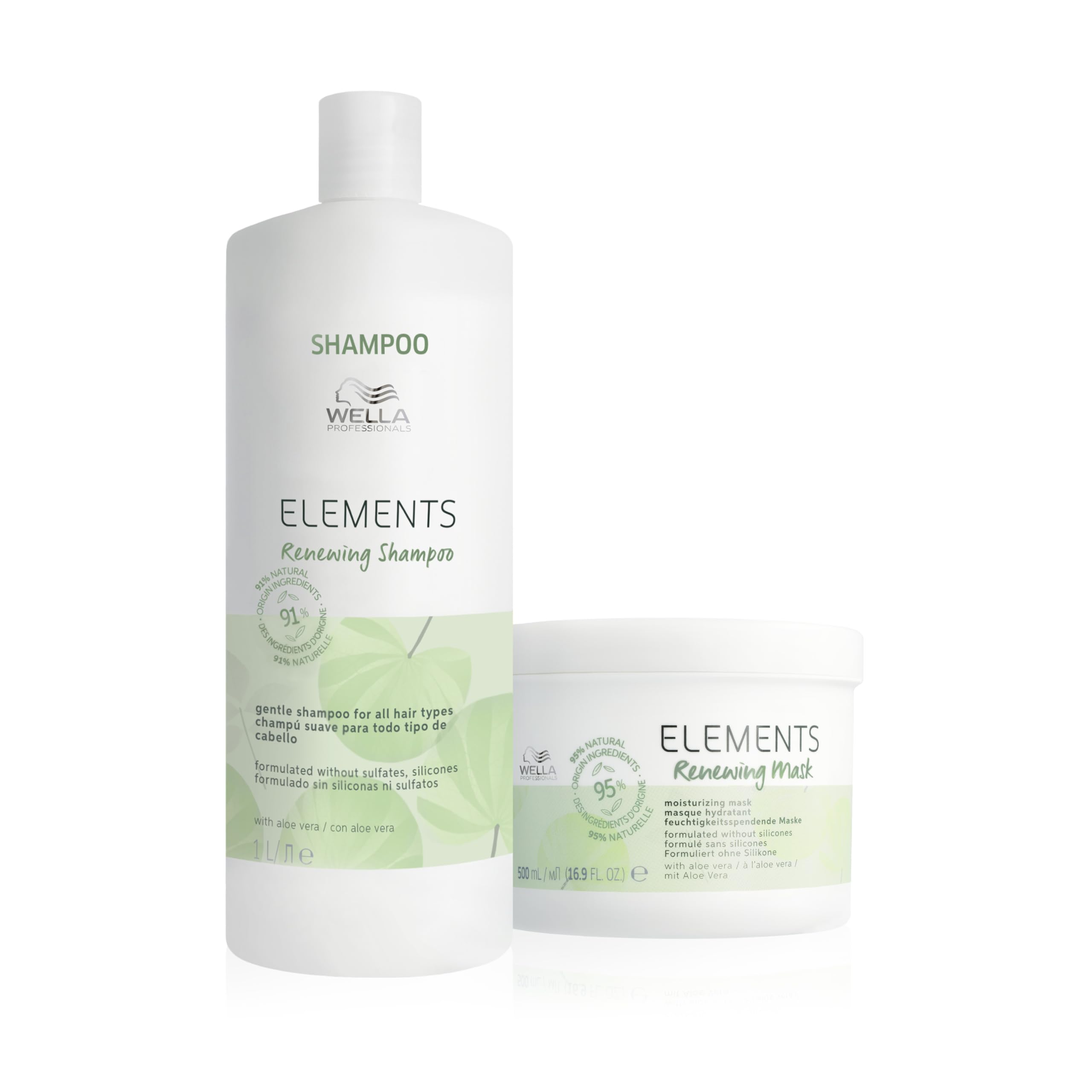 Wella Professionals Pack Elements, Cabello y Cuero Cabelludo Saludable, 100% vegano, Sin Siliconas ni Sulfatos, Champú (1L) + Mascarilla (500ml)