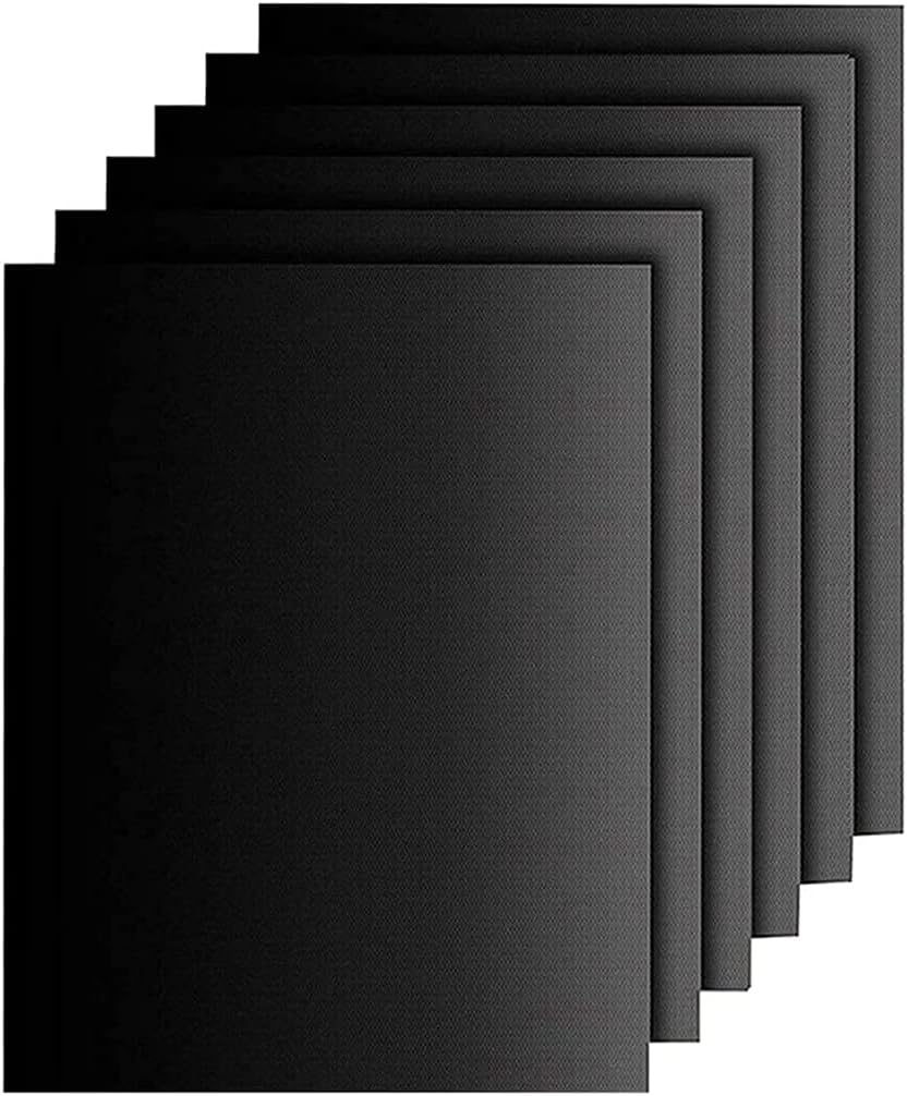 BBQ Grill Mats Non Stick Reusable, BBQ Mats for Gas Grill, Oven Liners for Bottom of Oven Teflon Sheets Easy to Clean for Grills Ovens and Outdoor Grills (Black-6 Pack)