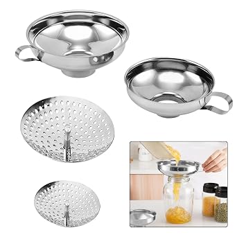 Set of 2 Canning Funnels with Wide Mouth - Stainless Steel Large/Small Kitchen Funnel Strainer - Use this to fill bottles with jam oil spice Compatible with Mason Jar