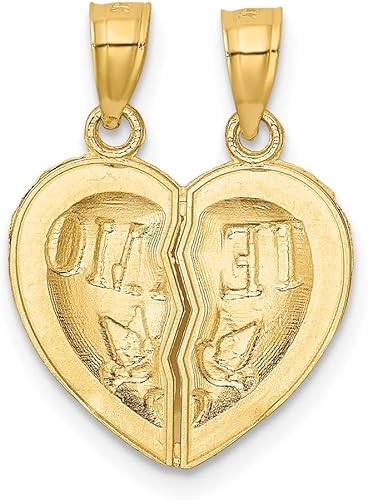 Vista 4 de Colgante de corazón TEAMO de oro amarillo de 14 quilates con corte de diamante (L- 0.843 in, W- 0.614 in) Regalo para mujer, Metal, No es una piedra