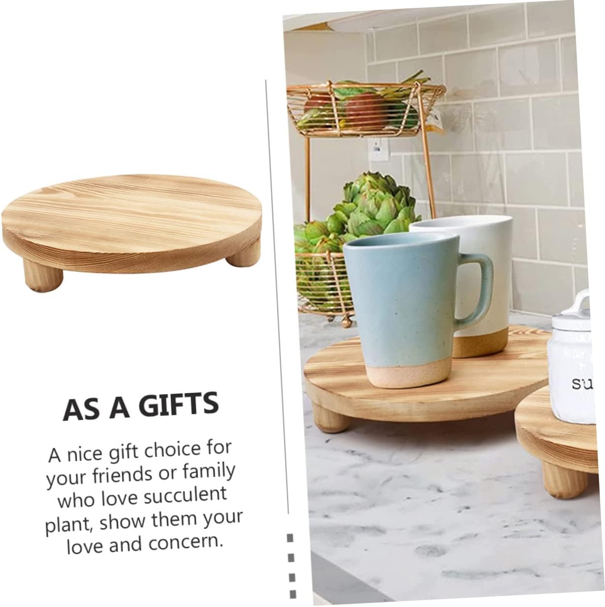 Wooden Flowerpot Riser Stand for Small Pots, Pine Beige Display image 3