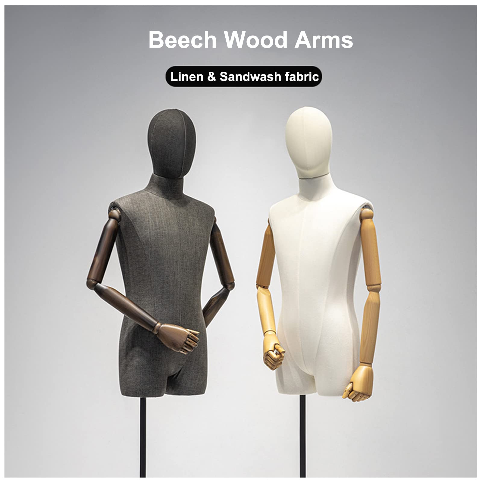Demi-corps de mannequin masculin, modèle homme réglable en hauteur avec base en métal, bras et tête rotatifs à 360°, affichage du torse pour vitrine de magasin, exposition
