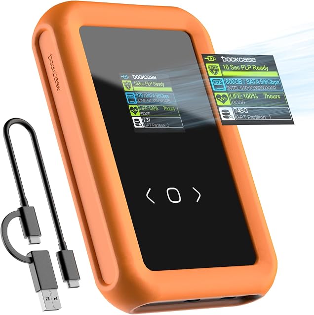 DOCKCASE 2.5" SATA Hard Drive Enclosure with Smart Display - Triple Data Protection, 10s Power Loss Protection, 8TB Capacity, USB 3.2 Gen 2, 15W Type-C Power Supply, SATA III 6Gbps, SSD/HDD Caddy