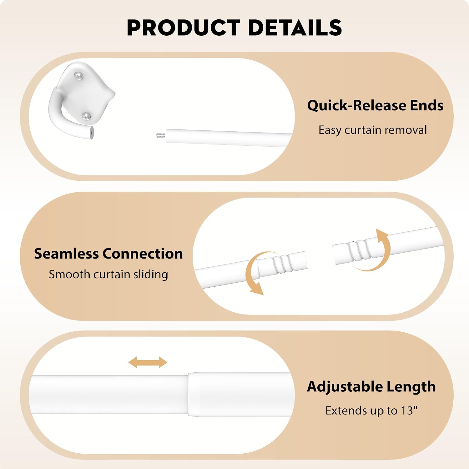 Wrap Around Curtain Rods, Blackout Curtain Rod 28-48 Inch, White