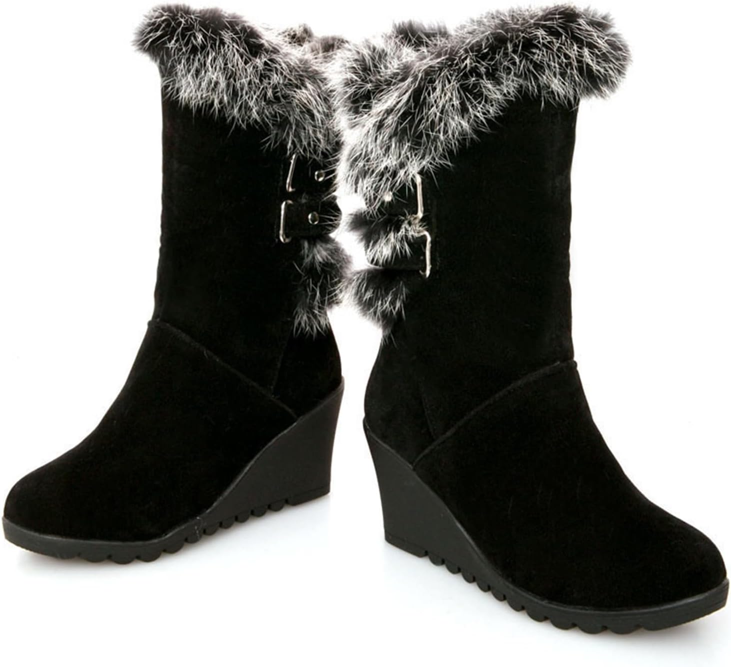 GUNIYIFS Womens Winter Snow Boots Wedge Fur Lined Warm Boots Mid-Calf boots Boots Comfortable Slip On Suede Outdoor Shoes