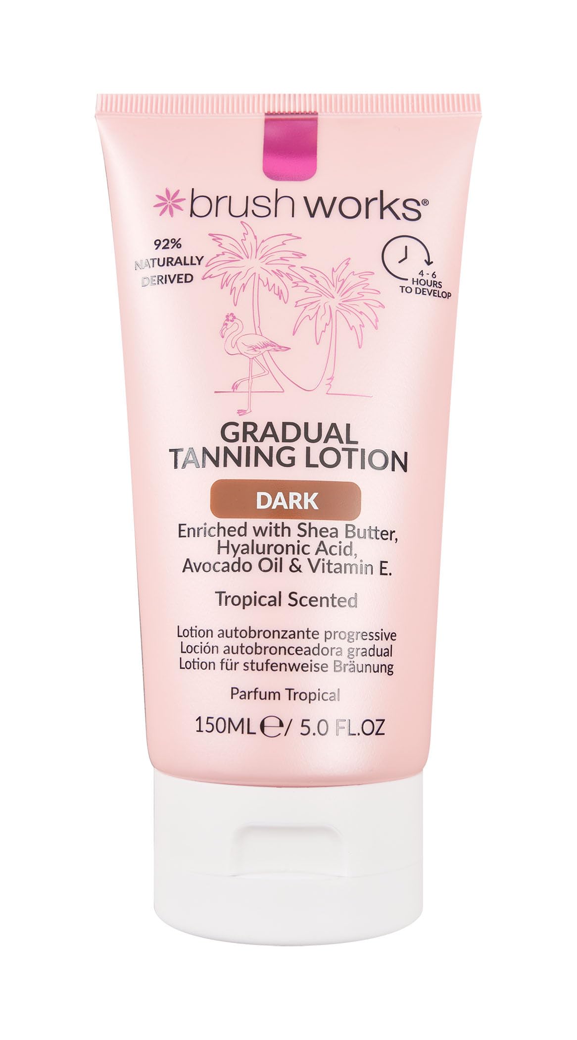 Brushworks Gradual Tanning Lotion Dark 150ml - Gradual Tan for a Radiant Sun Kissed Glow, Lightweight, Fast-Absorbing Self Tan with Skincare Ingredients, Tropical Scented, Vegan & Cruelty Free