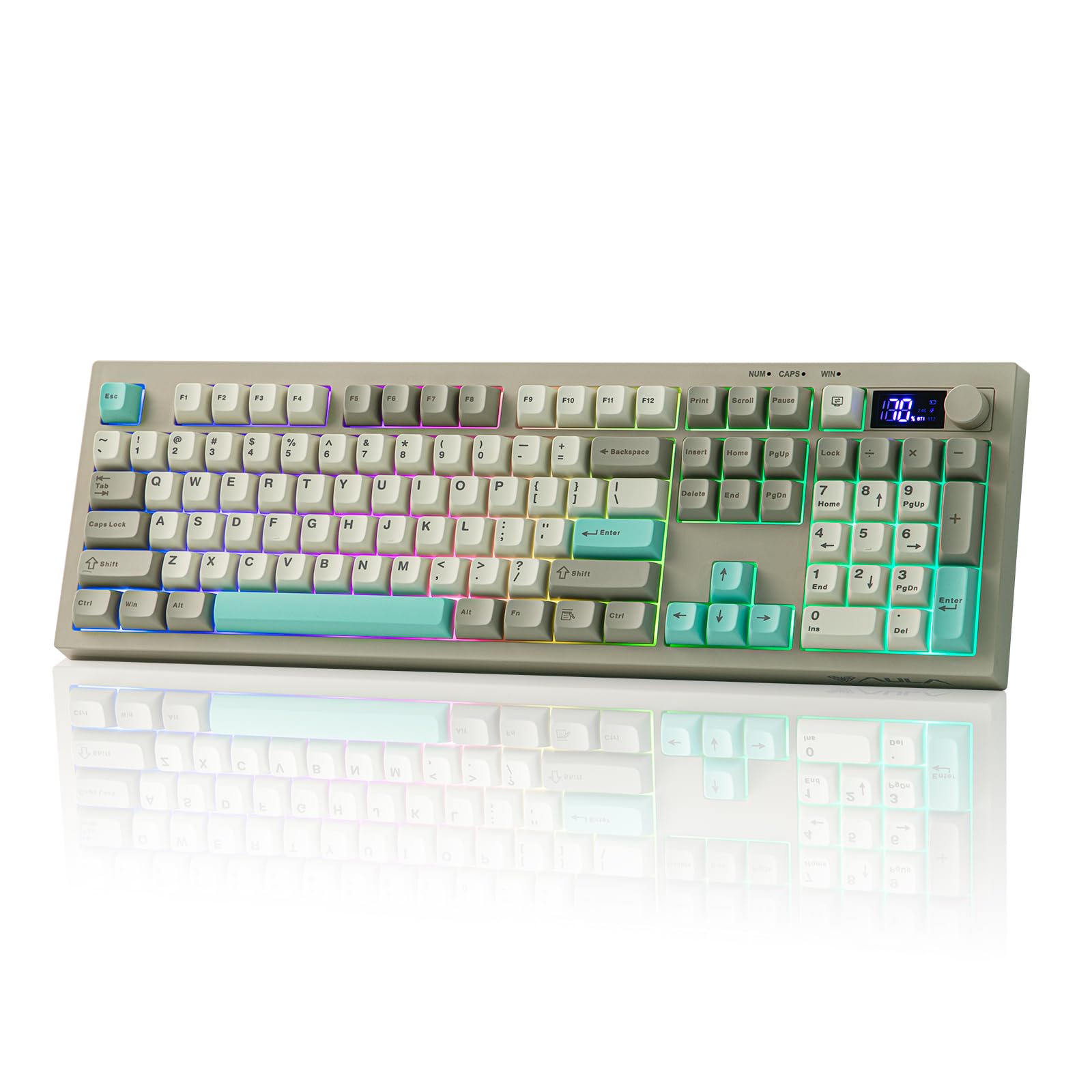 EPOMAKER Aula S102 Pro Silent Membrane Gaming Keyboard with TFT Display, Volume Control&Numeric Keypad, BT/2.4G/USB, RGB, Soft Silicone Structure, for Gaming/Office (Grey) Global Recycled Standard Global Recycled Standard Global Recycled Standard