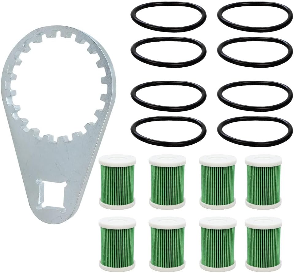 6P3-WS24A-01-00 Fuel Filter Water Separator Wrench and 8 PCS Fuel Filter Elements with O-rings Fits for Yamaha Outboard 4-Strokes VZ 150-300,VF 200-250,F150-250 HP to Current