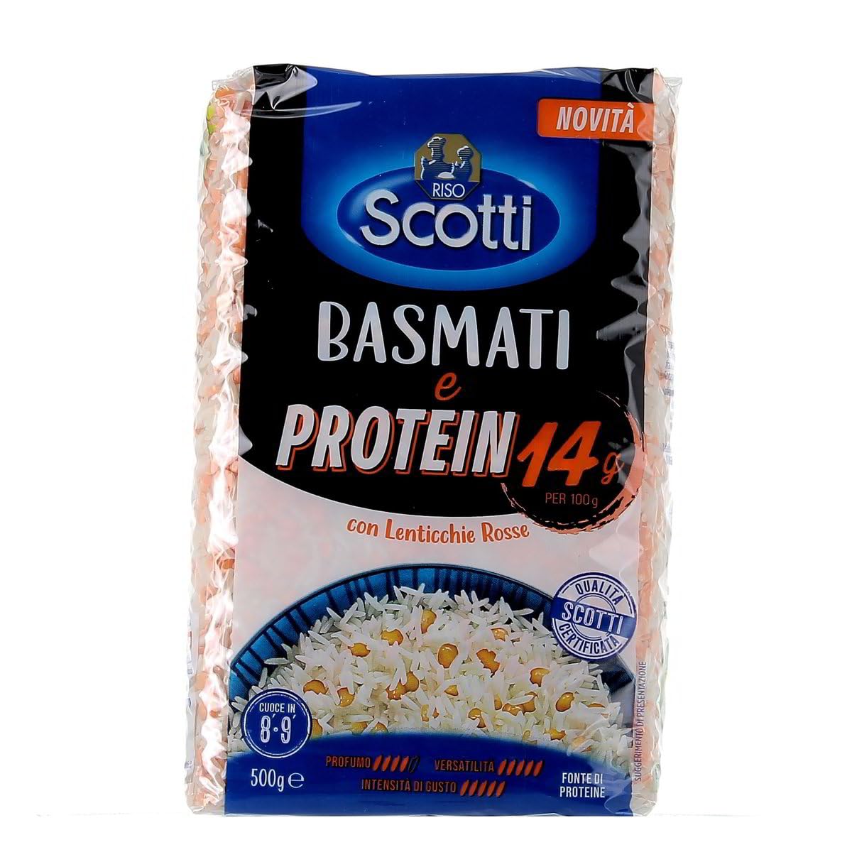 Italian Gourmet Riso Basmati e Proteine rote Linsen 12 x 500g pflanzlich | Con legumi, chicchi aromatici; nahrhaft, ausgewogen, für vegane Bowls, Gesamtnettogewicht 6 kg + Kostenlos Polpa 400g