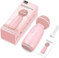 Vista 5 de Aokeo Micrófonos inalámbricos, altavoz Bluetooth, micrófono de karaoke inalámbrico para niños para cantar, micrófono portátil para máquina