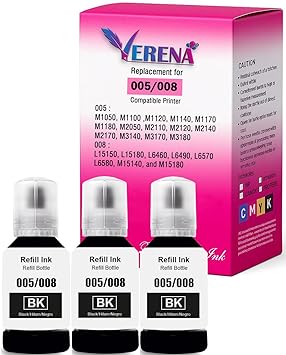 VERENA 005/008 Black Refill Ink for Epson L6460/L6490/L6550/L6570/L6580/L11160/L15150/L15160 Printer (Black-3pcs)