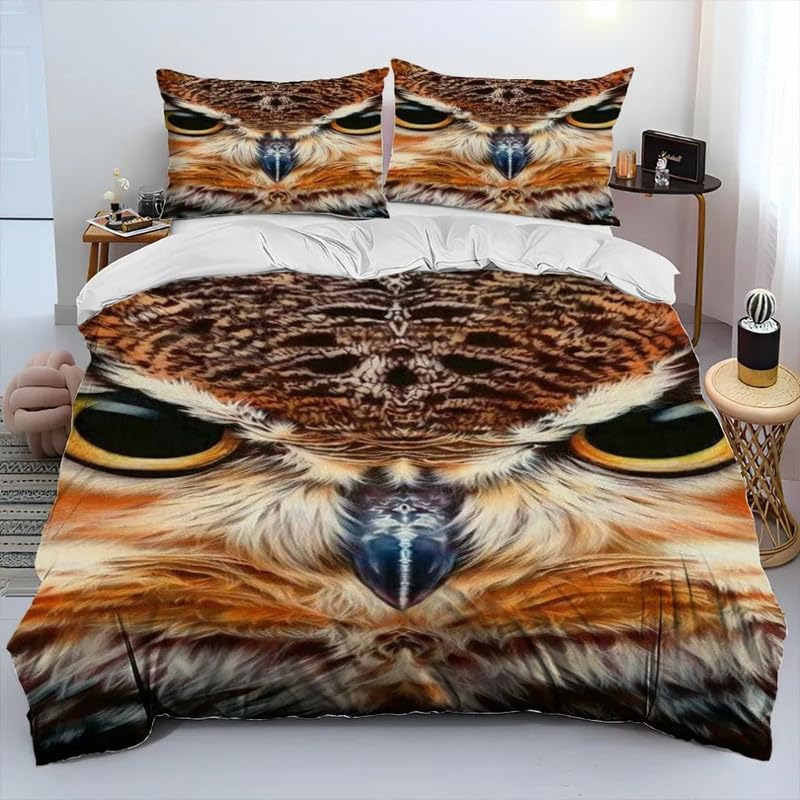 Housse de couette Chat-Huant parure de lit enfant 90x190 pour chambre douce